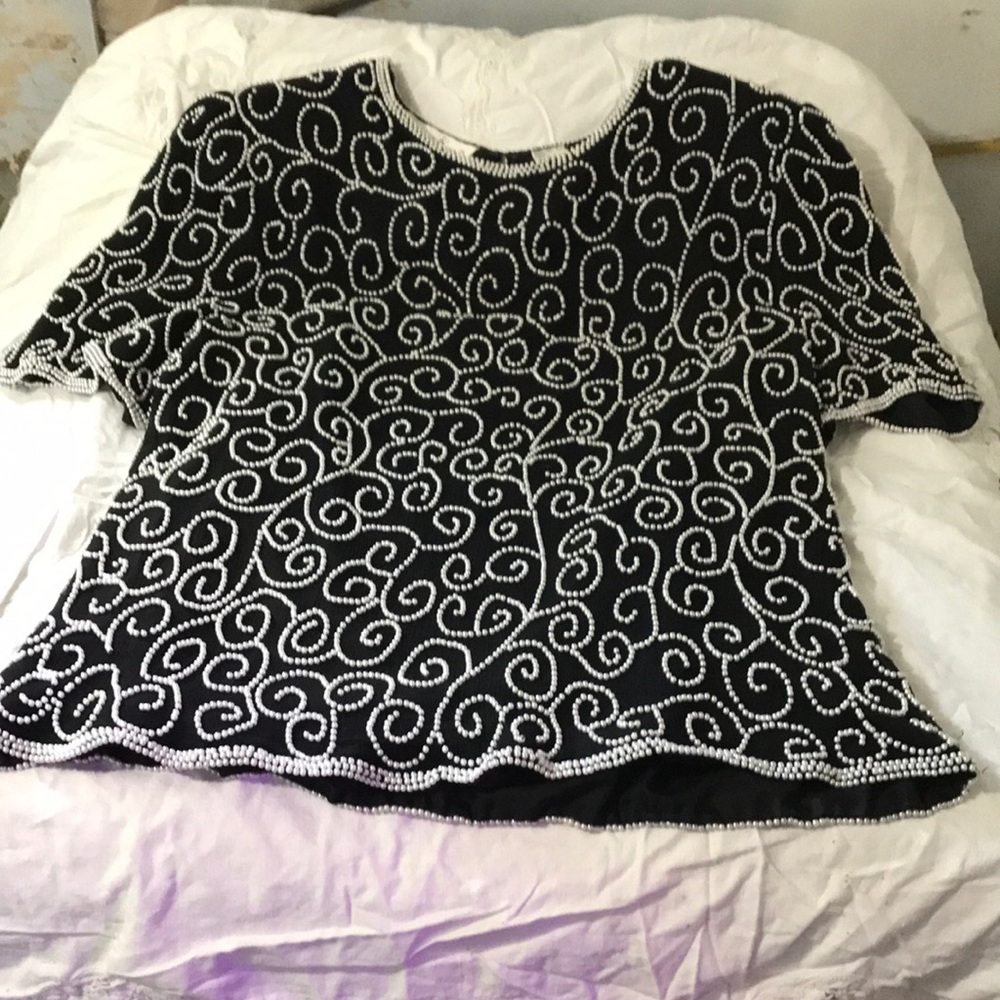 Vintage Laurence Kazar Silk Beaded Top